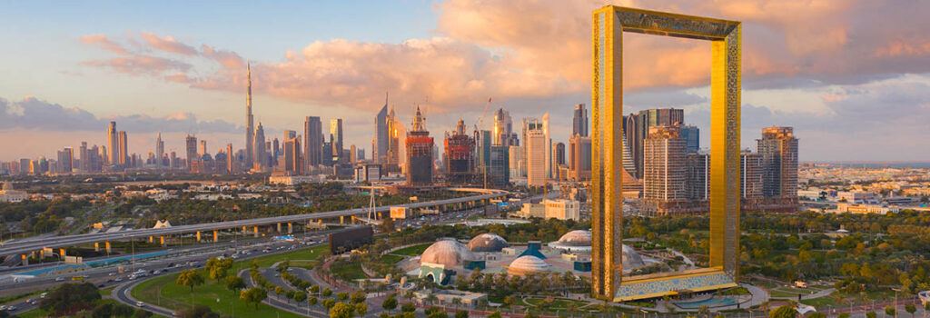 Aerial,View,Of,Dubai,Frame,,Downtown,Skyline,,United,Arab,Emirates